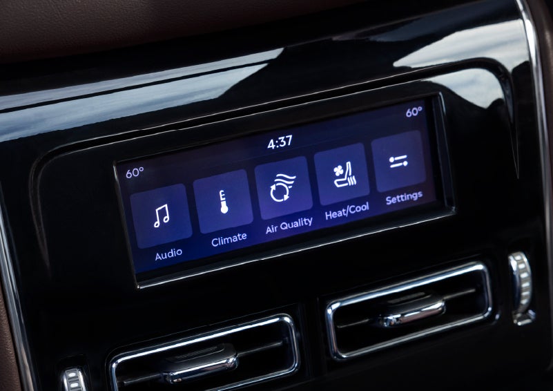 Driver controls like music, temperature, air quality, settings, and heat/cool seats are shown. | Mike Carpino Lincoln in Pittsburg KS