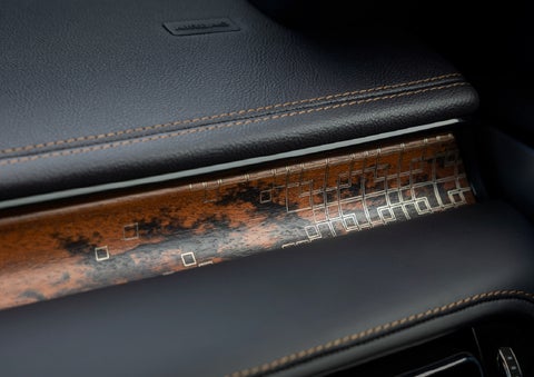 A close-up shot of the 2026 Lincoln Aviator® dashboard with unique black and brown accents and brown stitching | Mike Carpino Lincoln in Pittsburg KS